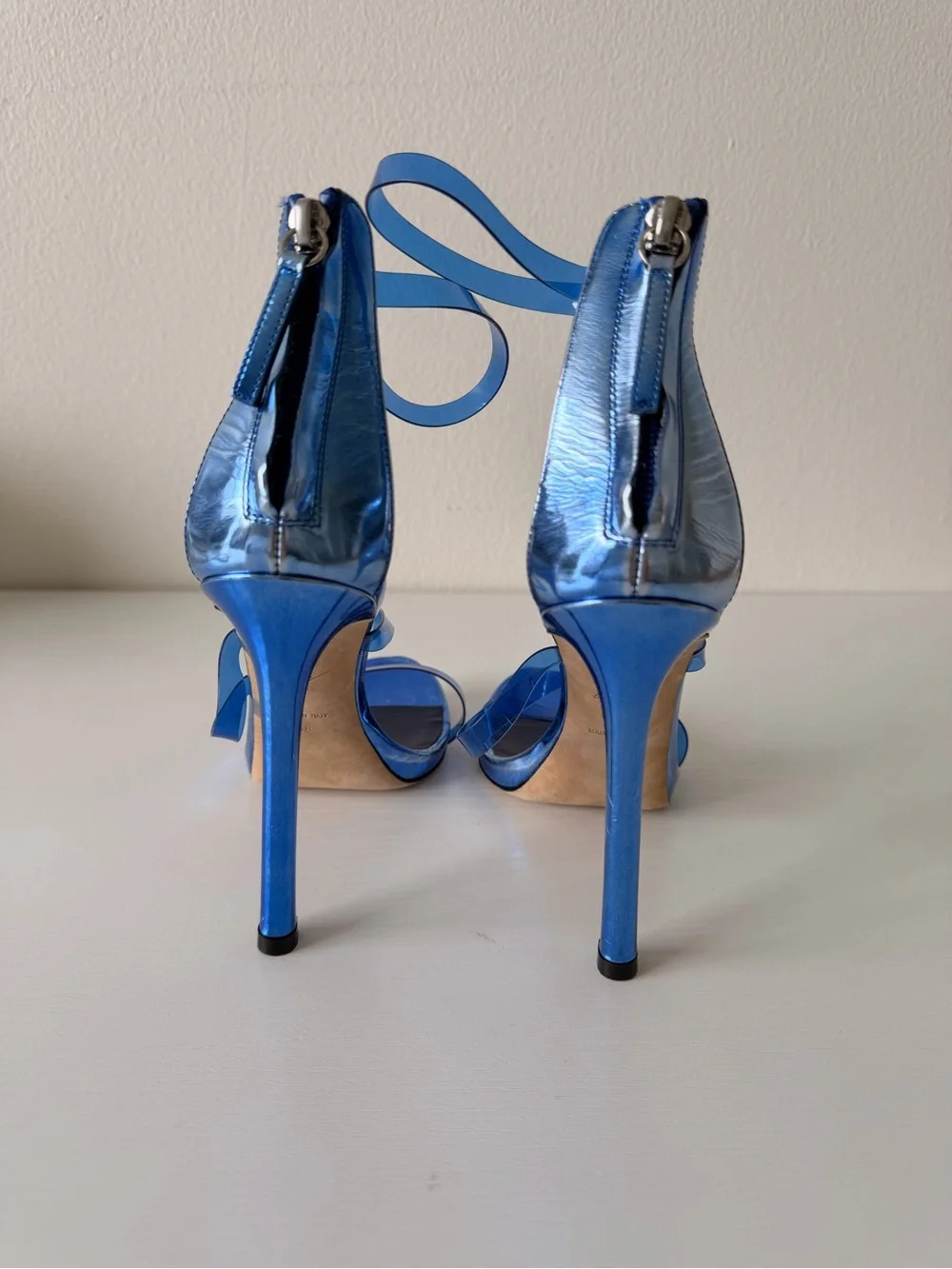 Giuseppe Zanotti Metallic Blue Clear-Strap Stiletto Sandals Size 38